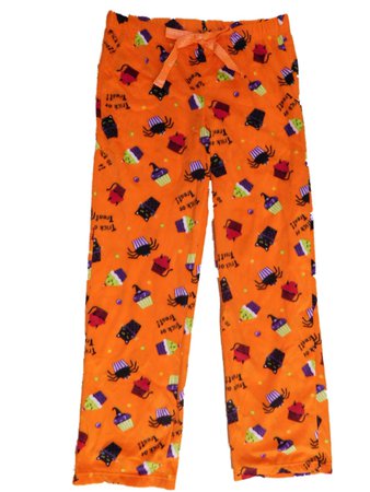 Secret Treasures Womens Orange Fleece Halloween Sleep Pants Kitty Cupcake Pajama Bottoms