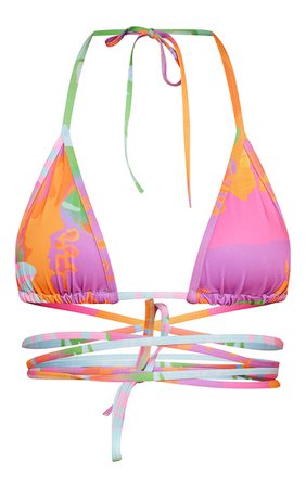 Green Abstract Wrap Triangle Bikini Top | PrettyLittleThing USA