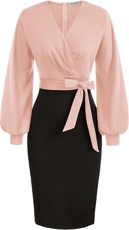 Amazon.com: GRACE KARIN Women's Bodycon Dress Wear to Work Long Sleeve Business Office Dress Pink-Black S : Clothing, Shoes & Jewelry