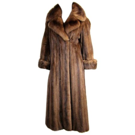 Chestnut Brown Long Mink Fur Wide Collar Coat