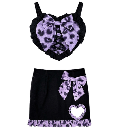 Black and Purple Love Spicy Leopard Print Heart-shaped Cami Top / Mini Skirt by Diamond Honey