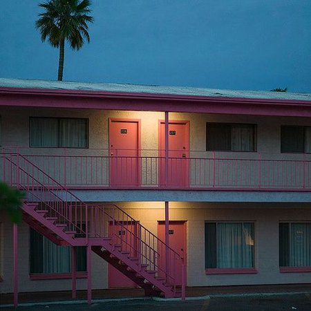 pink motel night photography