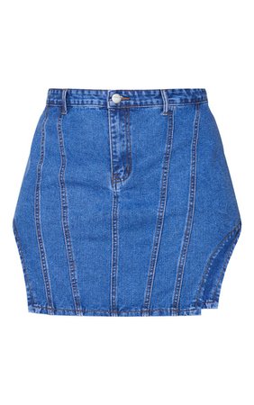 Plus Ecru Contrast Stitch Cut Out Hem Denim Skirt | PrettyLittleThing USA