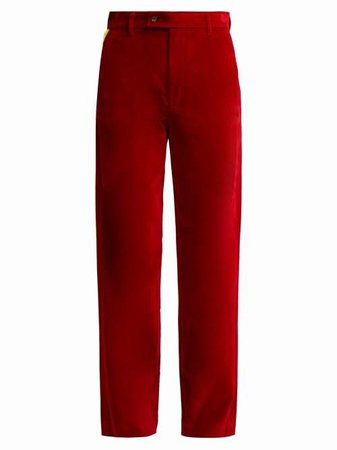 Straight Leg Cotton Velvet Trousers - Womens - Red