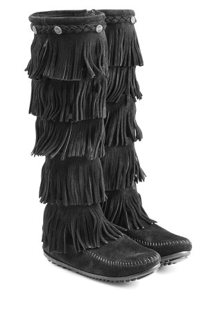 Fringed Suede Knee Boots with Studs Gr. US 11