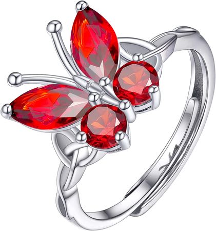 Amazon.com: PROSILVER Red Butterfly Ring Sterling Silver January Garnet Birthstone Adjustable Rings For Women: Clothing, Shoes & Jewelry