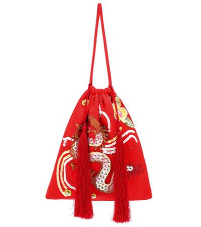 Sequined dragon tassel pouch