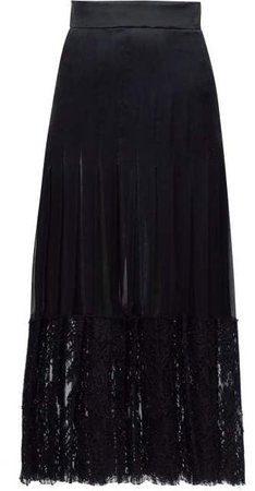 Lace Trimmed Silk Blend Midi Skirt - Womens - Black