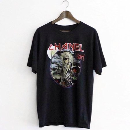 Chanel x Iron Maiden (Karl Lagerfeld/Eddie) parody T shirt. - Depop