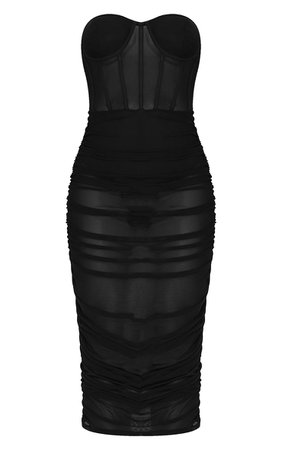 Black Bandeau Mesh Midi Dress | PrettyLittleThing USA