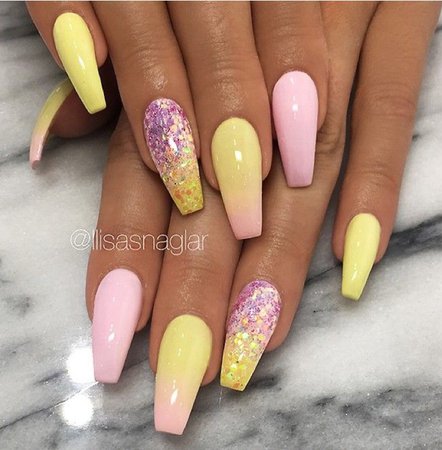 pink and yellow nails