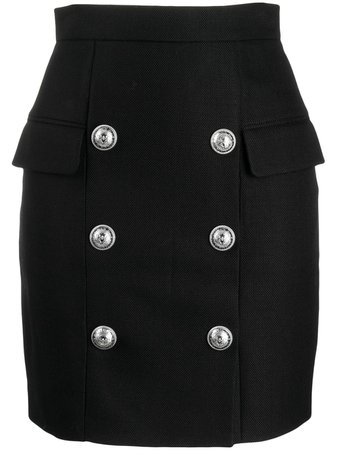 Black Balmain Button Detail High Waisted Skirt | Farfetch.com