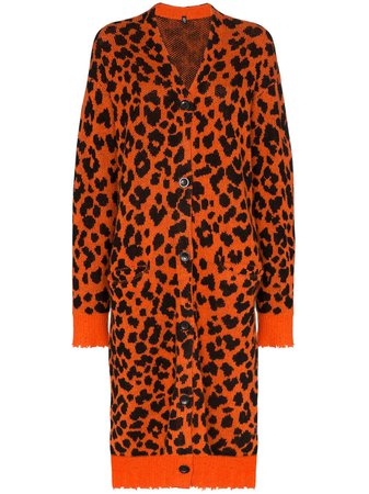 R13 Leopard Print Cashmere Cardigan-Dress | Farfetch.com