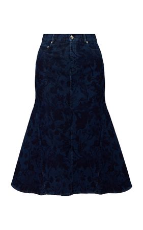 Raw-Edge Floral Denim Midi Skirt By Erdem | Moda Operandi