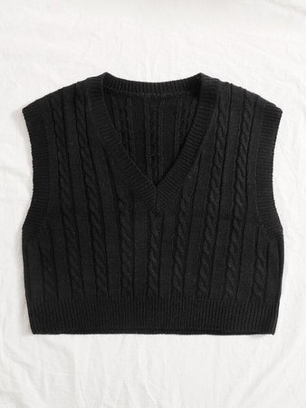 Cable Knit V-neck Sweater Vest | SHEIN USA