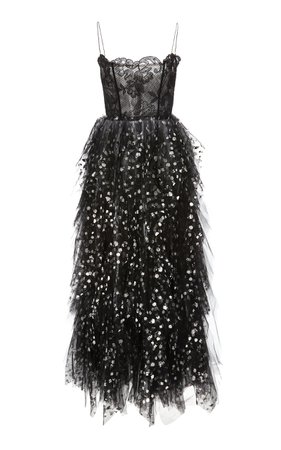 Sleeveless Gown With Tiered Metallic Embellished Tulle by Oscar de la Renta | Moda Operandi
