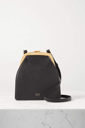 Round Frame Leather Shoulder Bag - Black