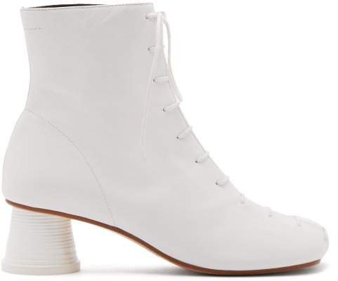 Cup Heel Leather Ankle Boots - Womens - White
