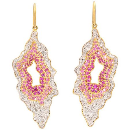 Lauren Harper 4.12 Carat Pink and White Sapphire Gold Organic Drop Earrings on Wanelo