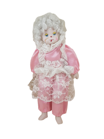 vintage cute porcelain clown arlequino doll handpainted