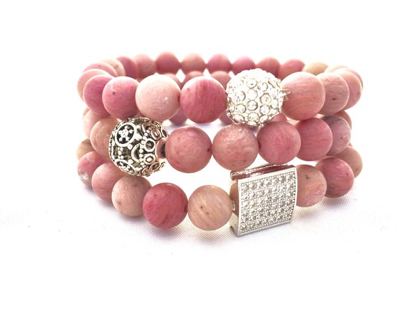 Rhodochrosite Beaded Bracelet- Pink Gemstone Bracelet- Heart Centered Stone- Stack Bracelet- Gift for Her- Teacher Holiday Gift