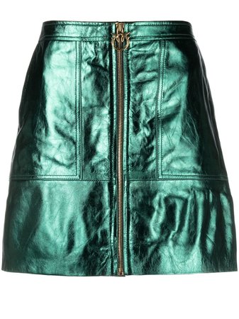 PINKO metallic-finish Leather Mini Skirt - Farfetch