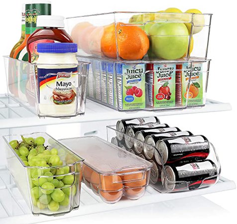 Amazon.com: Greenco Fridge Bins, Stackable Storage Organizer Containers with Handles for Refrigerator, Freezer, Pantry and Kitchen Cabinets, BPA, Standard, Clear: Kitchen & Dining
