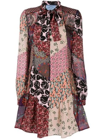 Prada Floral Patchwork Long Sleeve Dress - Farfetch