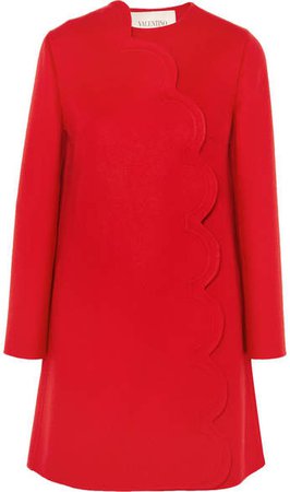 Scalloped Wool And Cashmere-blend Coat - Red