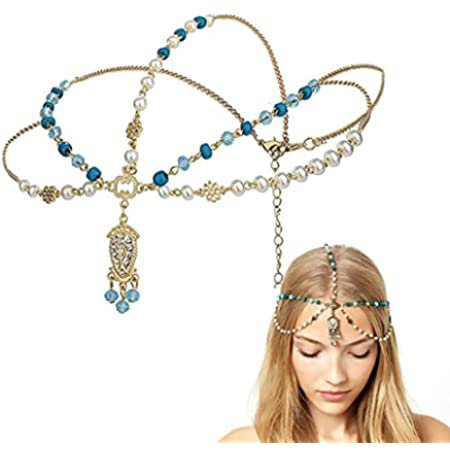 Amazon.com : Outyua Bohemian Rhinstone Drop Pendant Forehead Head Chain Crystal Pearl Layered Headpices Halloween Bridal Wedding Hair Chain Head Jewelry Accessories for Women and Girls : Beauty & Personal Care