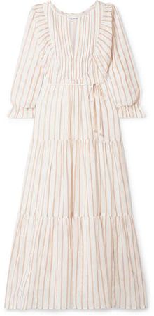 Francesca Tiered Striped Cotton And Lurex-blend Voile Midi Dress - Ivory