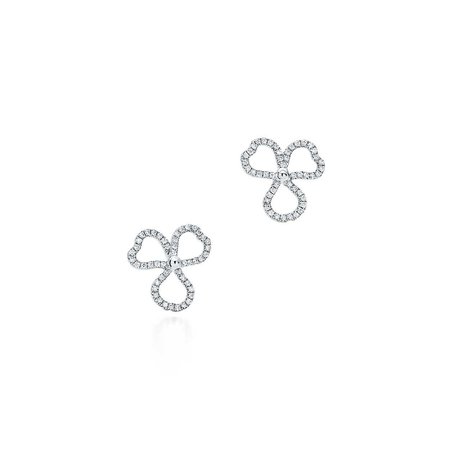 Tiffany Paper Flowers™ diamond open flower earrings in platinum. | Tiffany & Co.