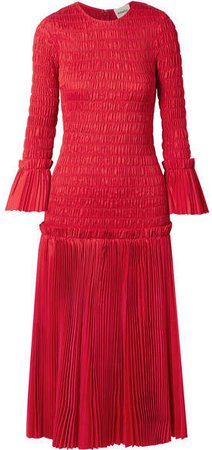 Mariella Shirred Pleated Cotton-poplin Midi Dress