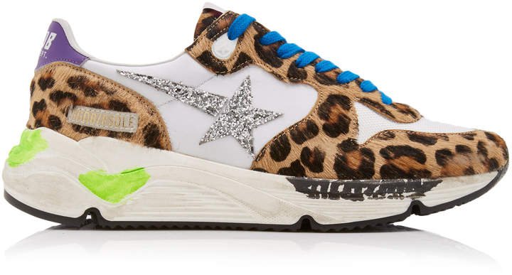 Leopard-Print Leather Running Sneakers