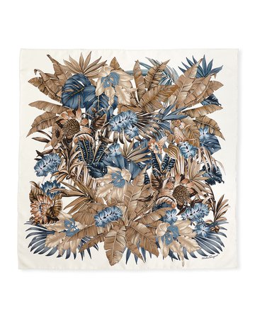 Salvatore Ferragamo Jungle Theme Printed Silk Scarf