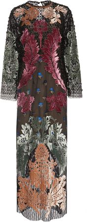 Illoubel Damask Velvet Embroidered Shift Dress Size: L