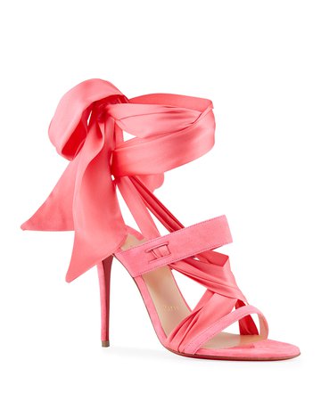 Christian Louboutin Foulard Cheville Satin/Suede Wrap Red Sole Sandals | Neiman Marcus