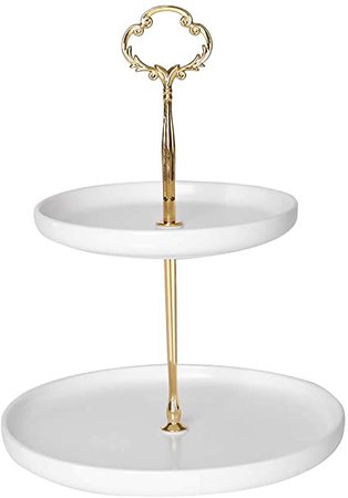 Amazon.com | 2-Tier Ceramic Porcelain Cupcake Stand, Tiered Serving Stand, Dessert Stand, Serving Tray Platter for Birthday/Tea/Wedding/Baby Shower/Buffet Server(White 6 inch+8 inch): Cupcake Stands