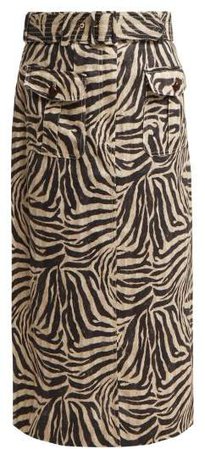 Corsage Zebra Print Safari Midi Skirt - Womens - Animal