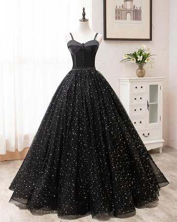 Black Tulle Satin Sweetheart Neck Long Prom Dress, Evening Dress
