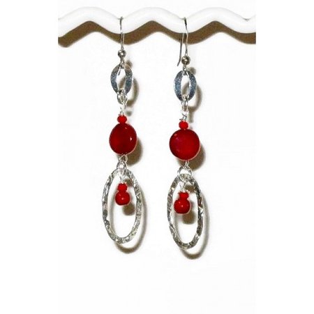 Red Semi Precious Sterling Silver Earrings