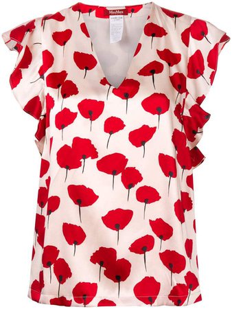 poppy print sleeveless blouse