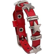 Amazon.com: Heavstjer Punk Rock Alloy Star Studded Bracelet Belt Buckle Wristband Leather Cuff Bracelet(Red): Clothing, Shoes & Jewelry
