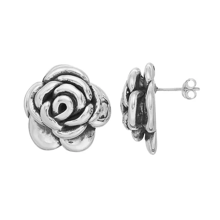Sterling Silver Electroform Rose Earrings