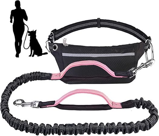 Amazon.com : LKSTK Hands Free Dog Leash with Zipper Pouch, Dual Padded Handles and Professional Retractable Bungee Dog Leash for Walking Jogging, Adjustable Waist Belt for Medium to Large Dog (Pink) : Pet Supplies