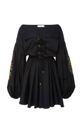 CAROLINE CONSTAS Olympia Embroidered Mini Dress In Black
