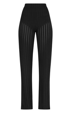 Black Mesh Stripe High Waisted Wide Leg Trousers | PrettyLittleThing USA
