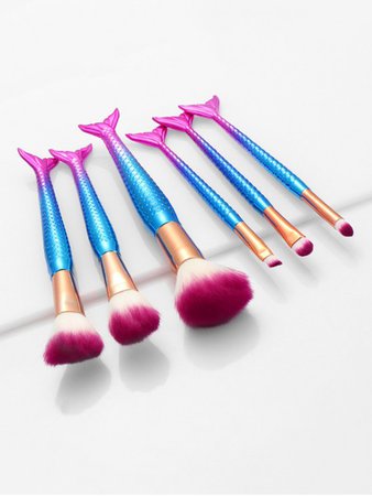 6Pcs Gradient Mermaid Handle Makeup Brush Set In BLUE | ZAFUL