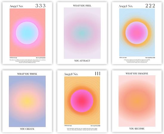 Amazon.com: Canssape Gradient Aura Angel Number Poster Prints Inspirational Quotes Office Wall Art Set of 6 Danish Pastle Prints for Room Aesthetic 8"x10" Preppy Wall Decor (Unframed): Posters & Prints