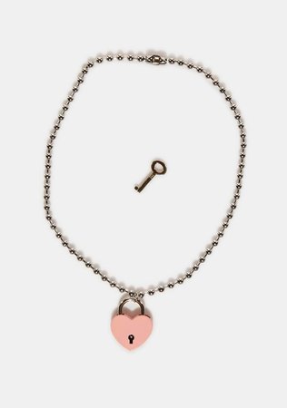 Heart Key Lock Charm Beaded Necklace - Silver/Light Pink – Dolls Kill